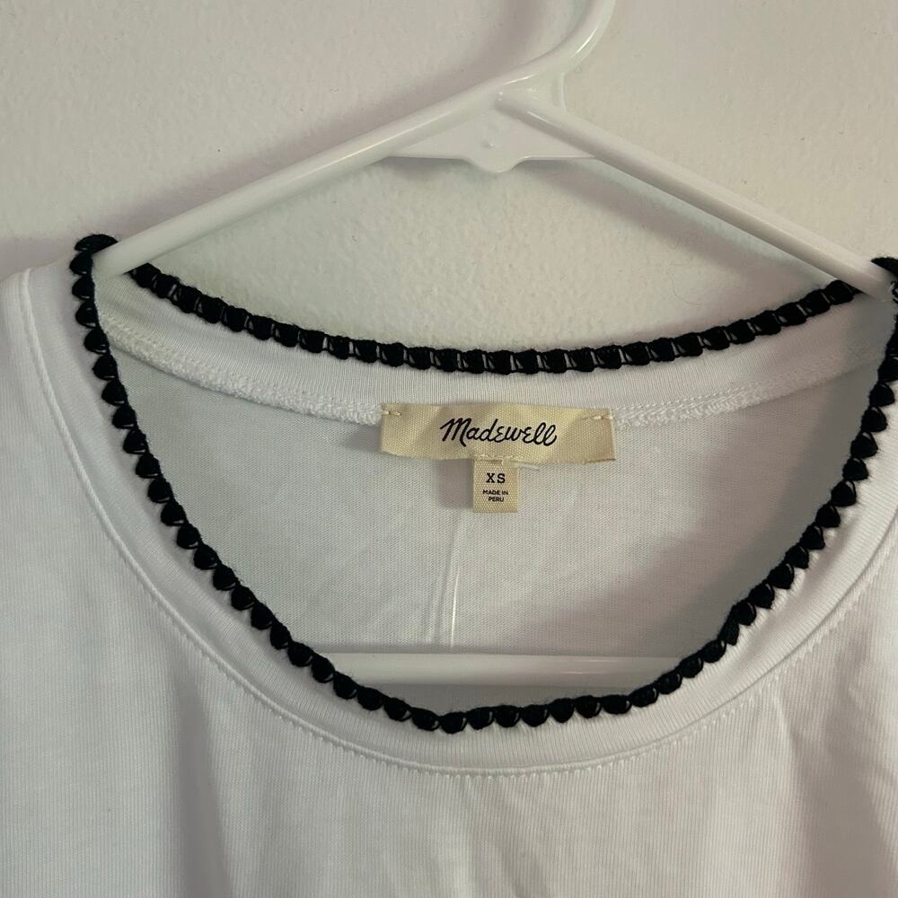 Madewell Women's Side Cinch Crewneck Stitching Detail White Tee Top XS New - Picture 3 of 9